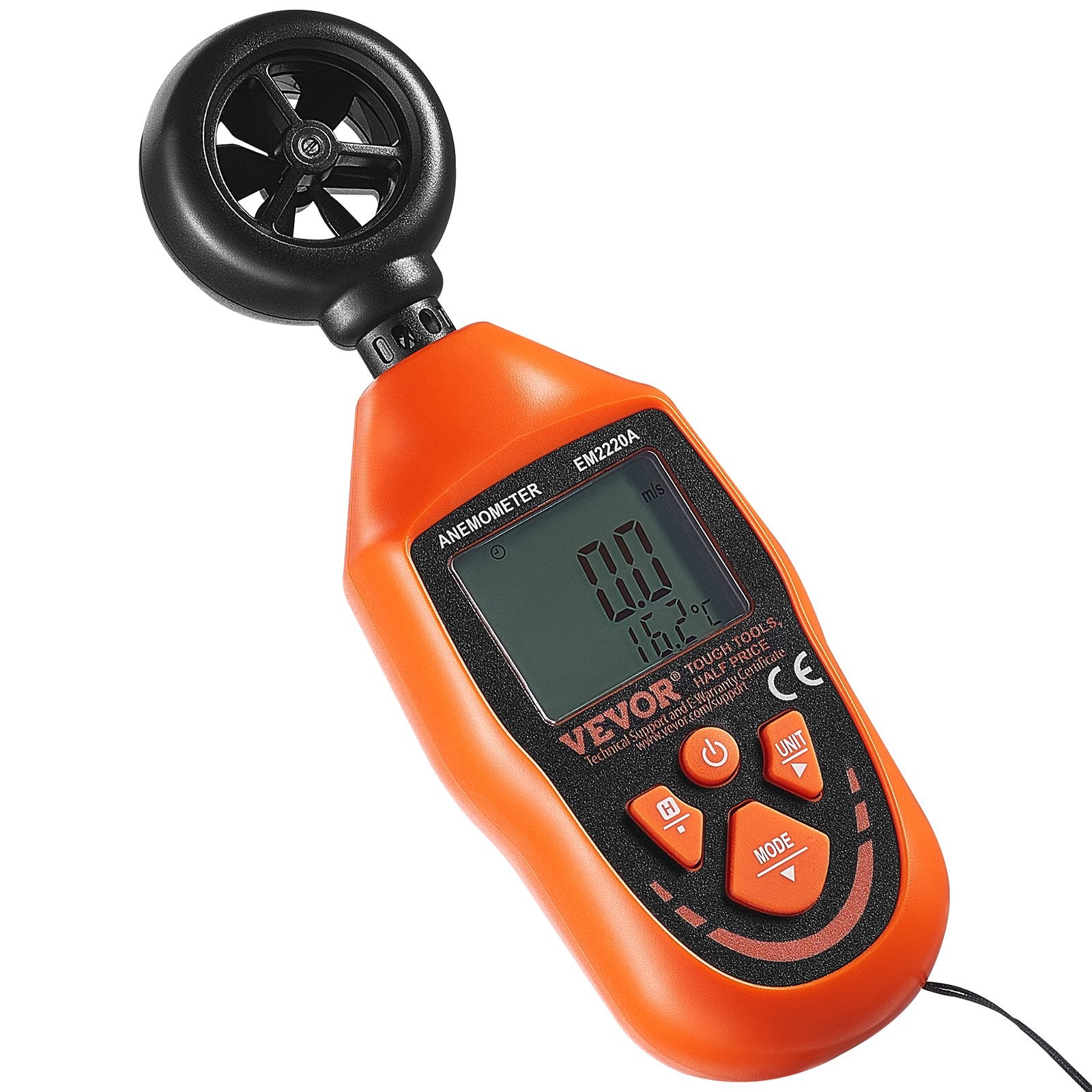 Rankinis anemometras VEVOR EM2220A, matuoja vėjo greitį ir temperatūrą