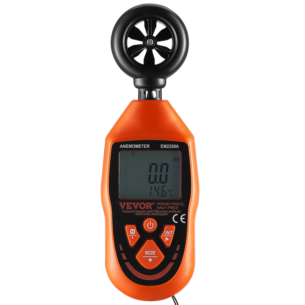 Rankinis anemometras VEVOR EM2220A, matuoja vėjo greitį ir temperatūrą