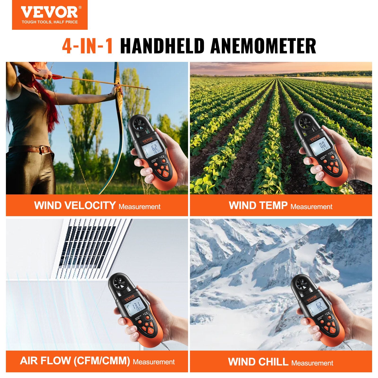 Skaitmeninis anemometras VEVOR EM2245B, su „Bluetooth“ ryšiu