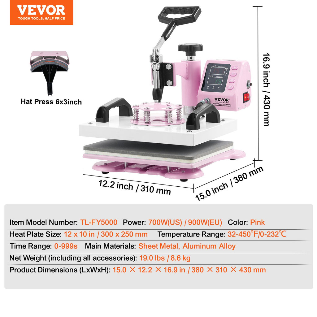 Termo presas VEVOR TL-FY5000, 30,5x25,4 cm