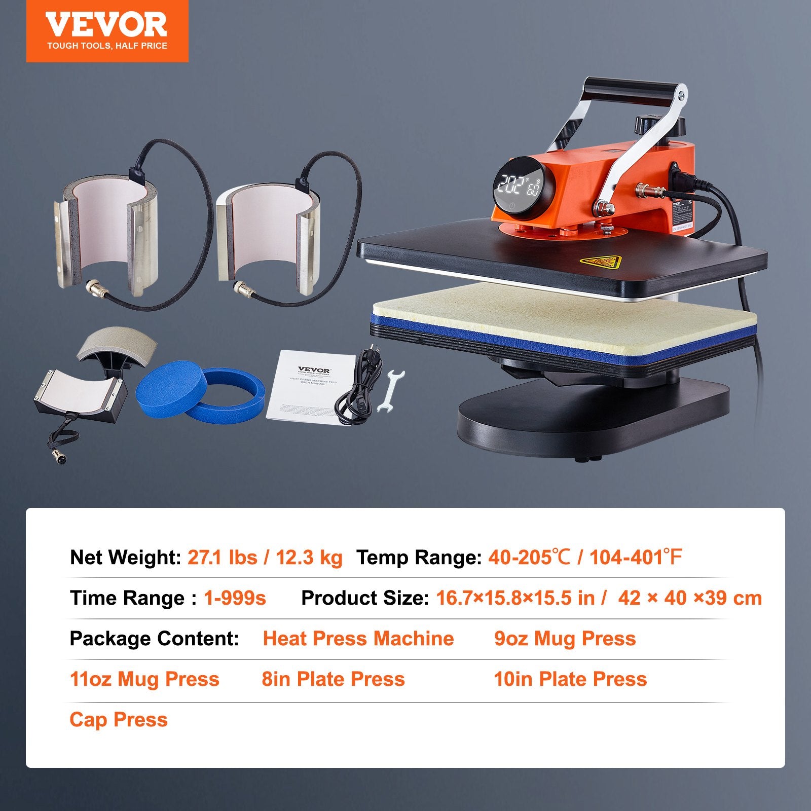 Termo presas VEVOR 6-in-1, 30x38 cm