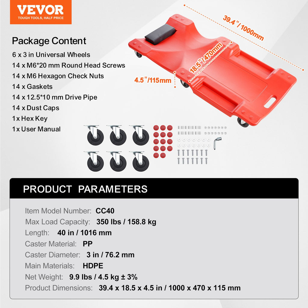 Gultas mechanikui VEVOR CC40, 158,8 kg keliamoji galia