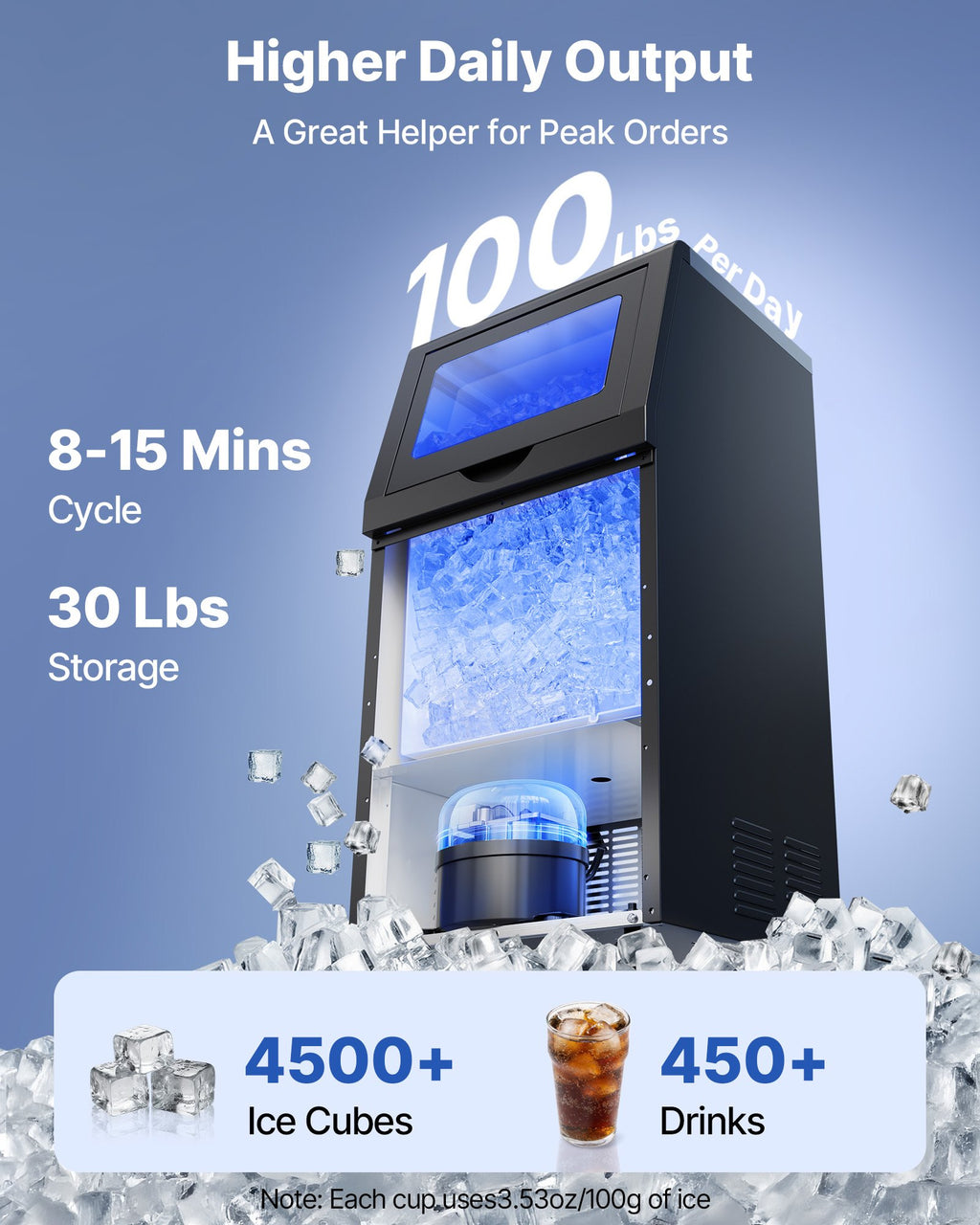 Komercinis ledo generatorius VEVOR CIM-360T, 45 kg/24h