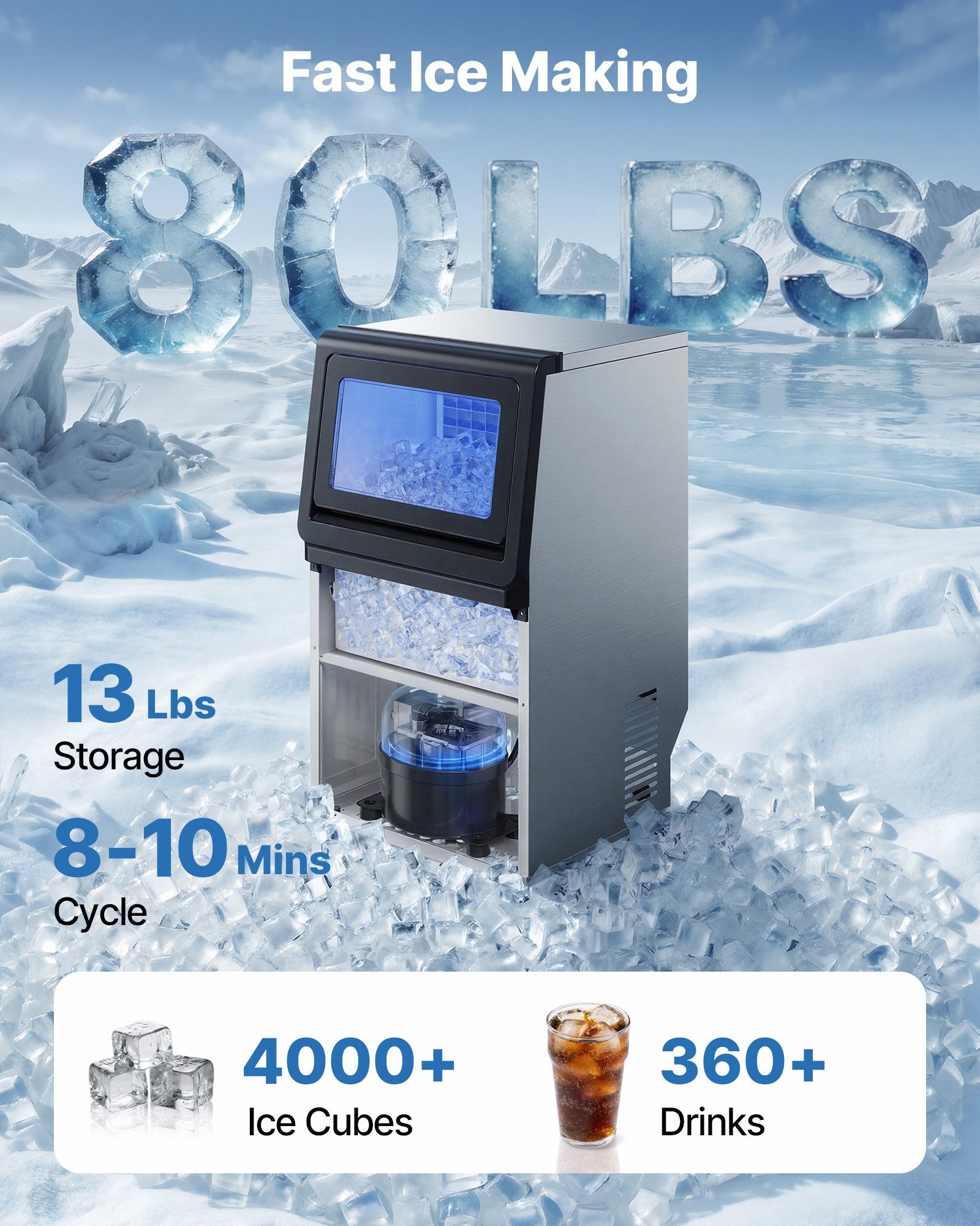 Ledo gaminimo aparatas VEVOR LB70TB, 36 kg/24h