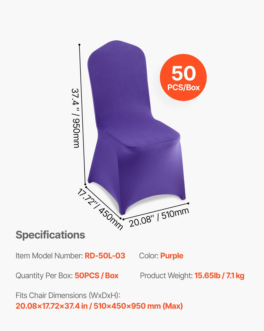 Kėdžių užvalkalai VEVOR RD-50L-03, 50 vnt.