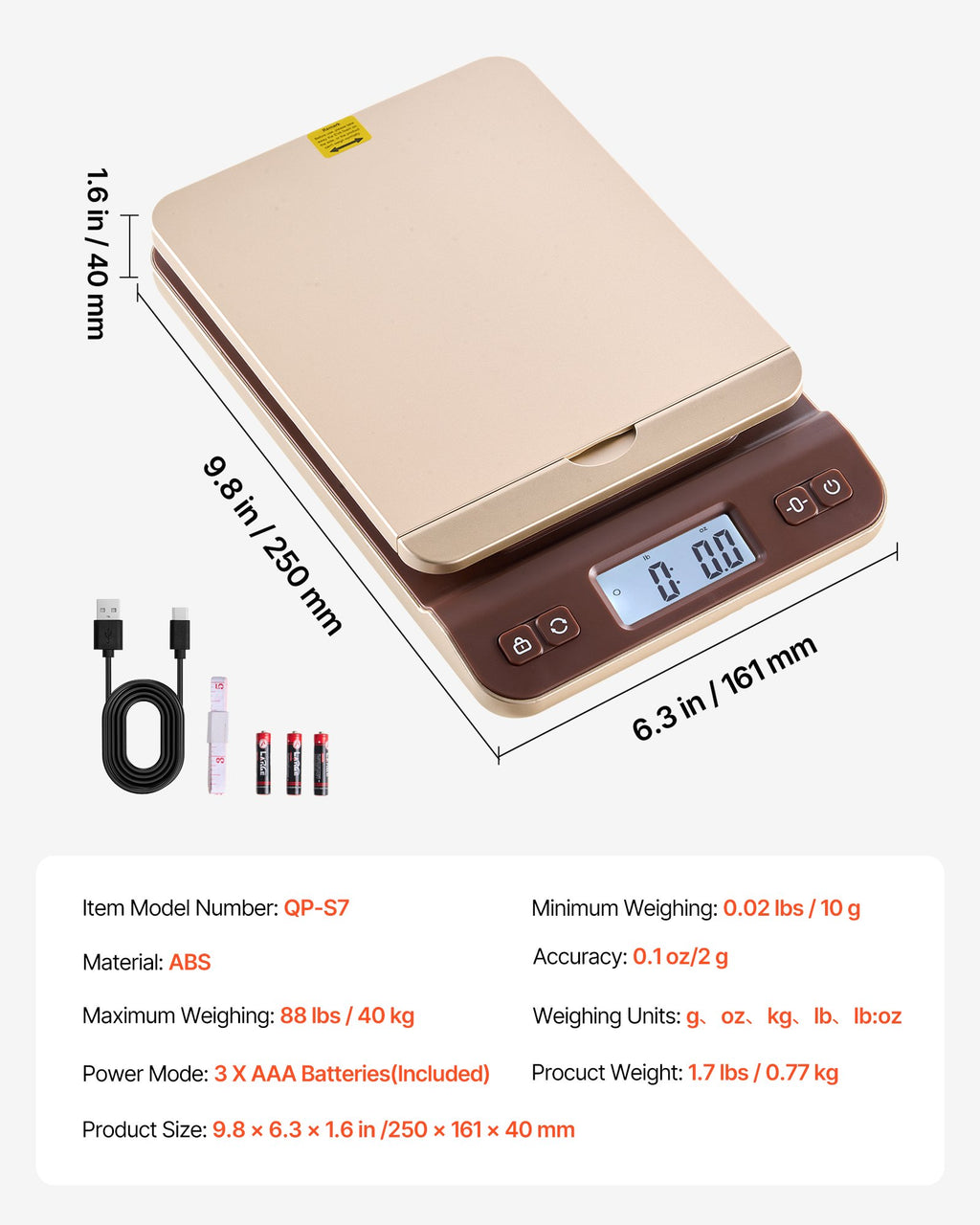 Skaitmeninės pašto svarstyklės VEVOR QP-S7, 40 kg