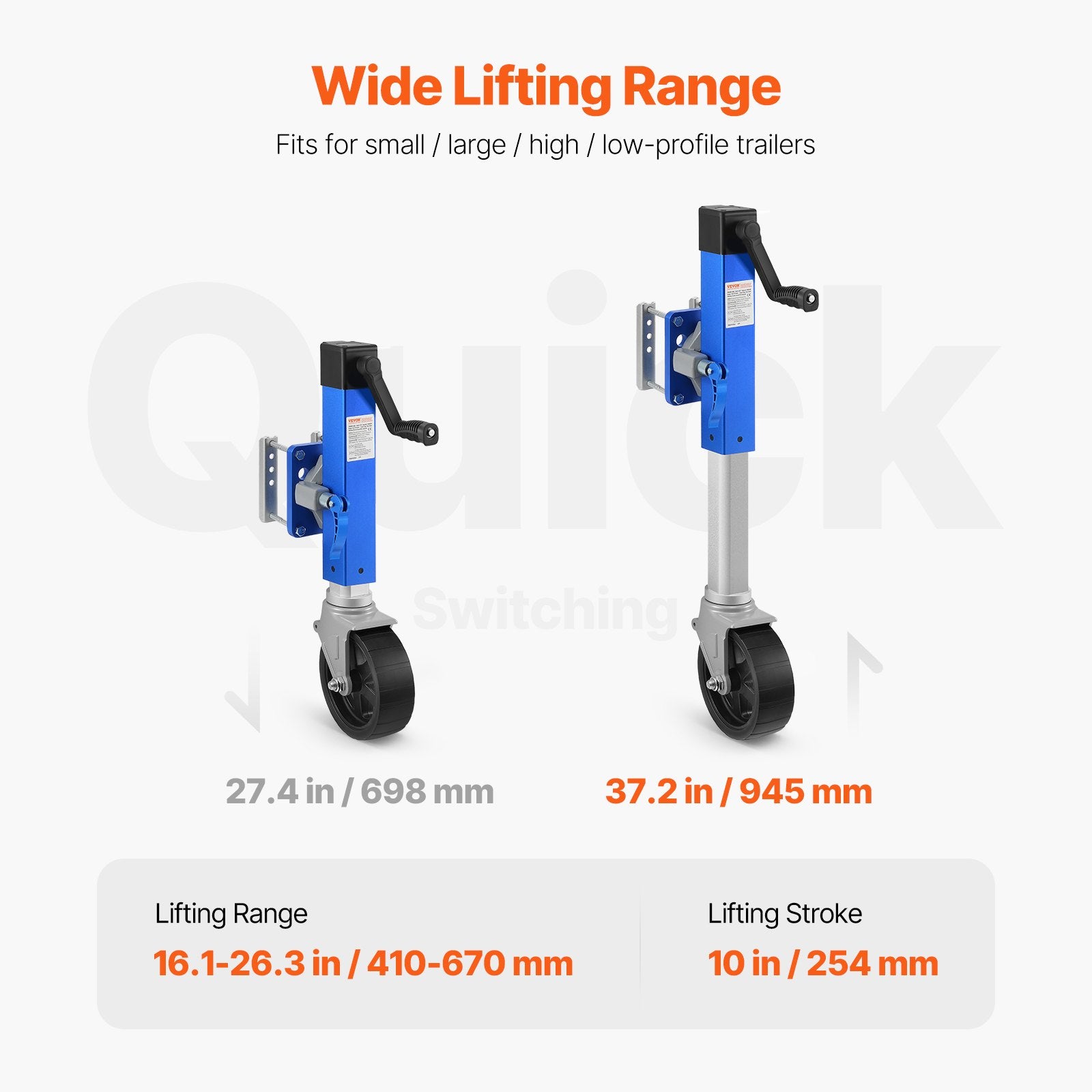 Priekabos atraminis ratukas VEVOR LVT, 725 kg (1600 lbs)