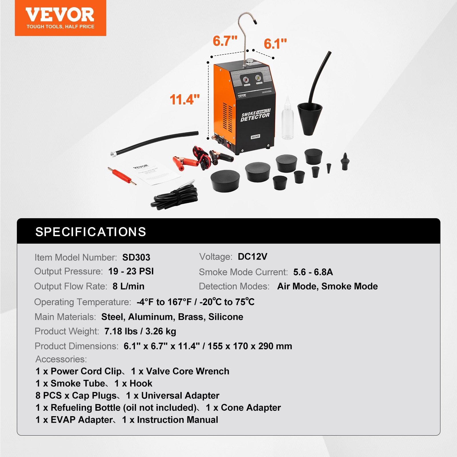Automobilinis dūmų generatorius sandarumo testavimui VEVOR SD303, 19–23 PSI