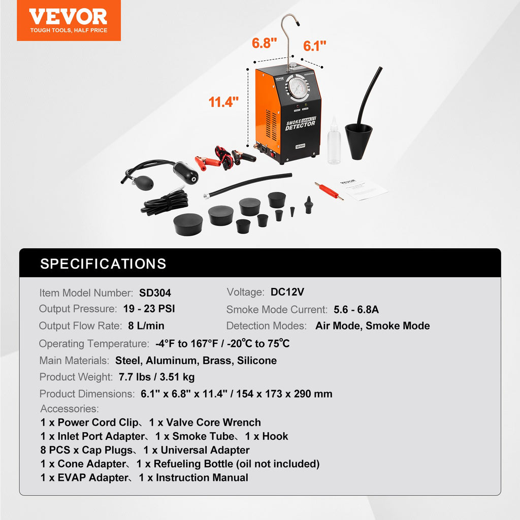 Automobilinis dūmų generatorius sandarumo testavimui VEVOR SD304, 19–23 PSI