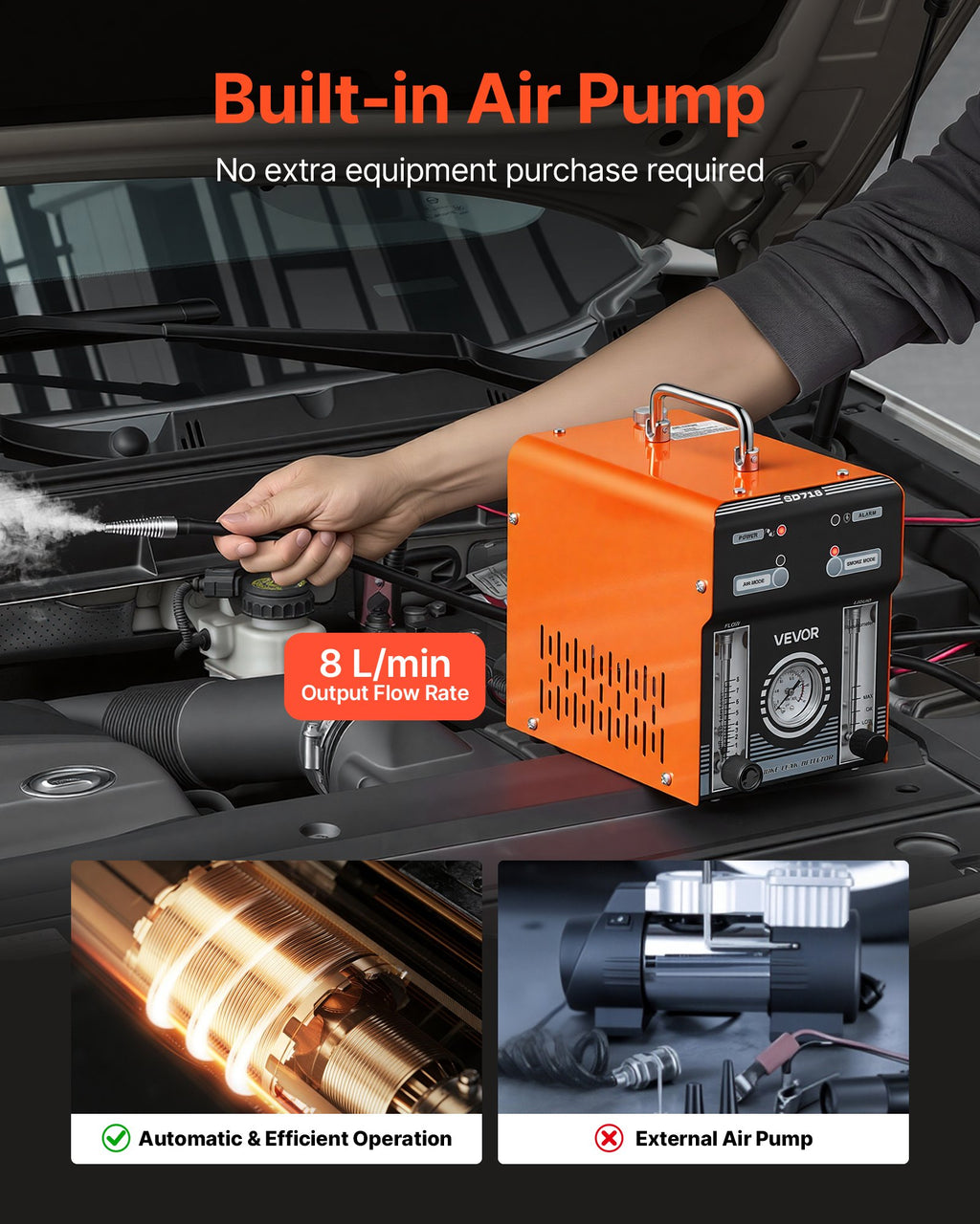 Automobilinis dūmų generatorius nuotėkio paieškai VEVOR SD718, 12V