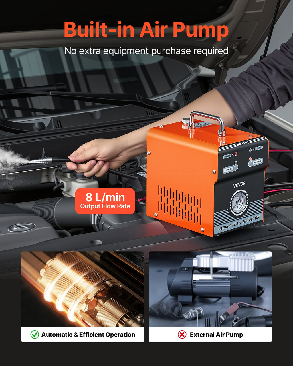 Automobilinis dūmų generatorius sandarumo testavimui VEVOR SD714, 12V