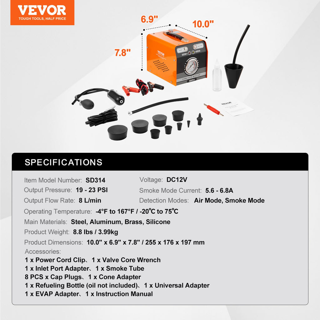 Automobilinis dūmų generatorius VEVOR SD314, 19–23 PSI