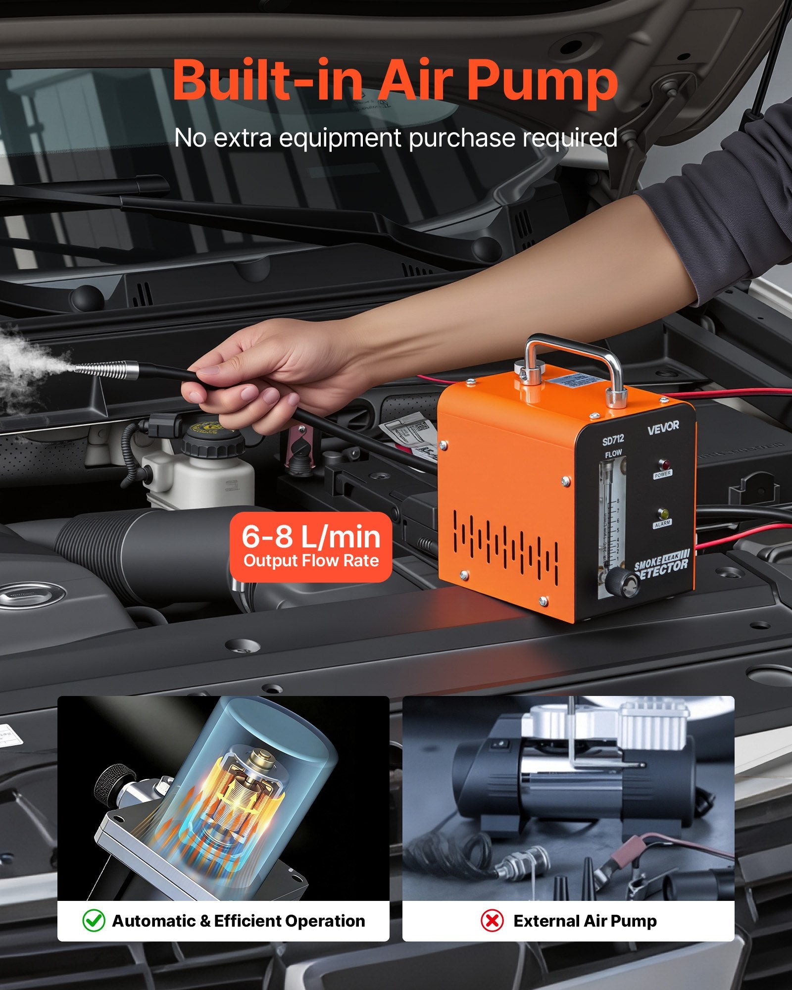 Automobilinis dūmų generatorius nuotėkio paieškai VEVOR SD712, 1 PSI