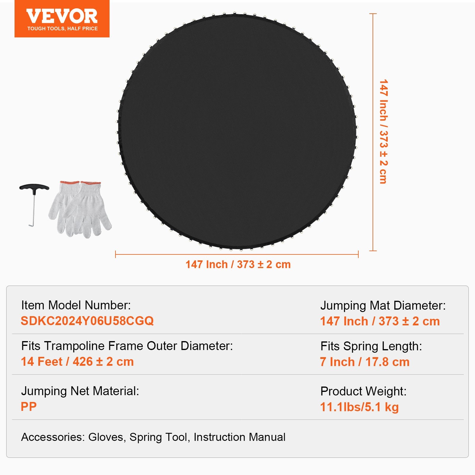 Batuto kilimas VEVOR SDKC2024Y06U58CGQ, 426 cm (14 pėdų) rėmui