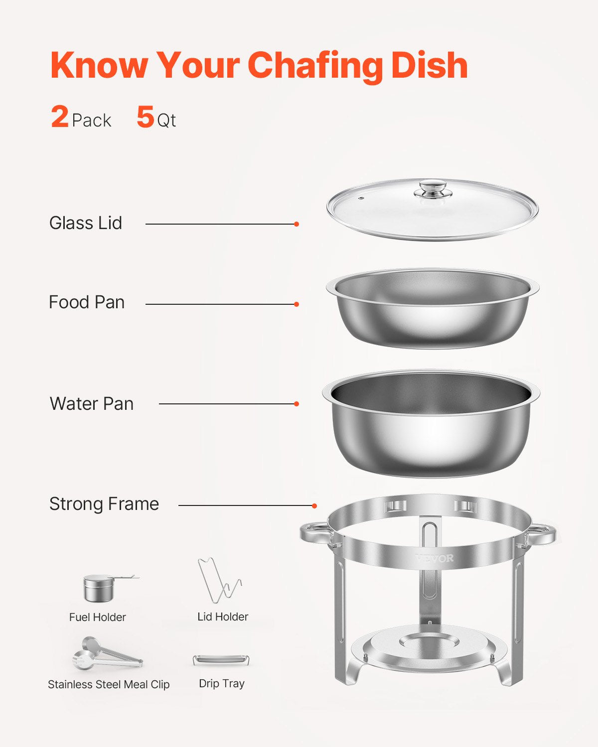 Maisto šildytuvas (Chafing Dish) VEVOR JZYYXCL5LBL2, 4,7 l (2 vnt.)