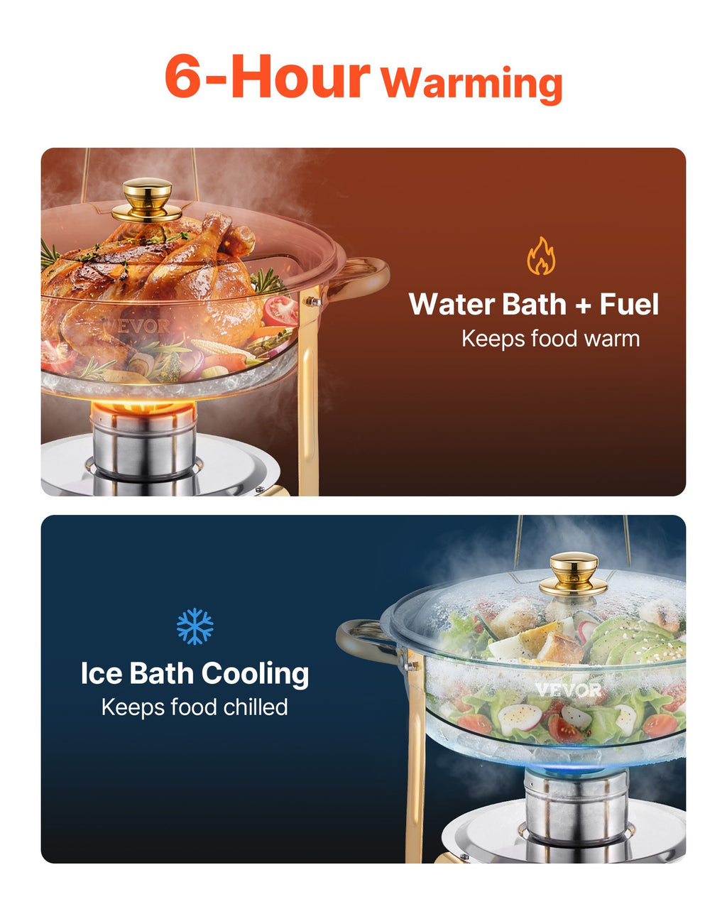 Maisto šildytuvas (Chafing Dish) VEVOR HZ-831B, 4 vnt. rinkinys, 4,7 l talpa
