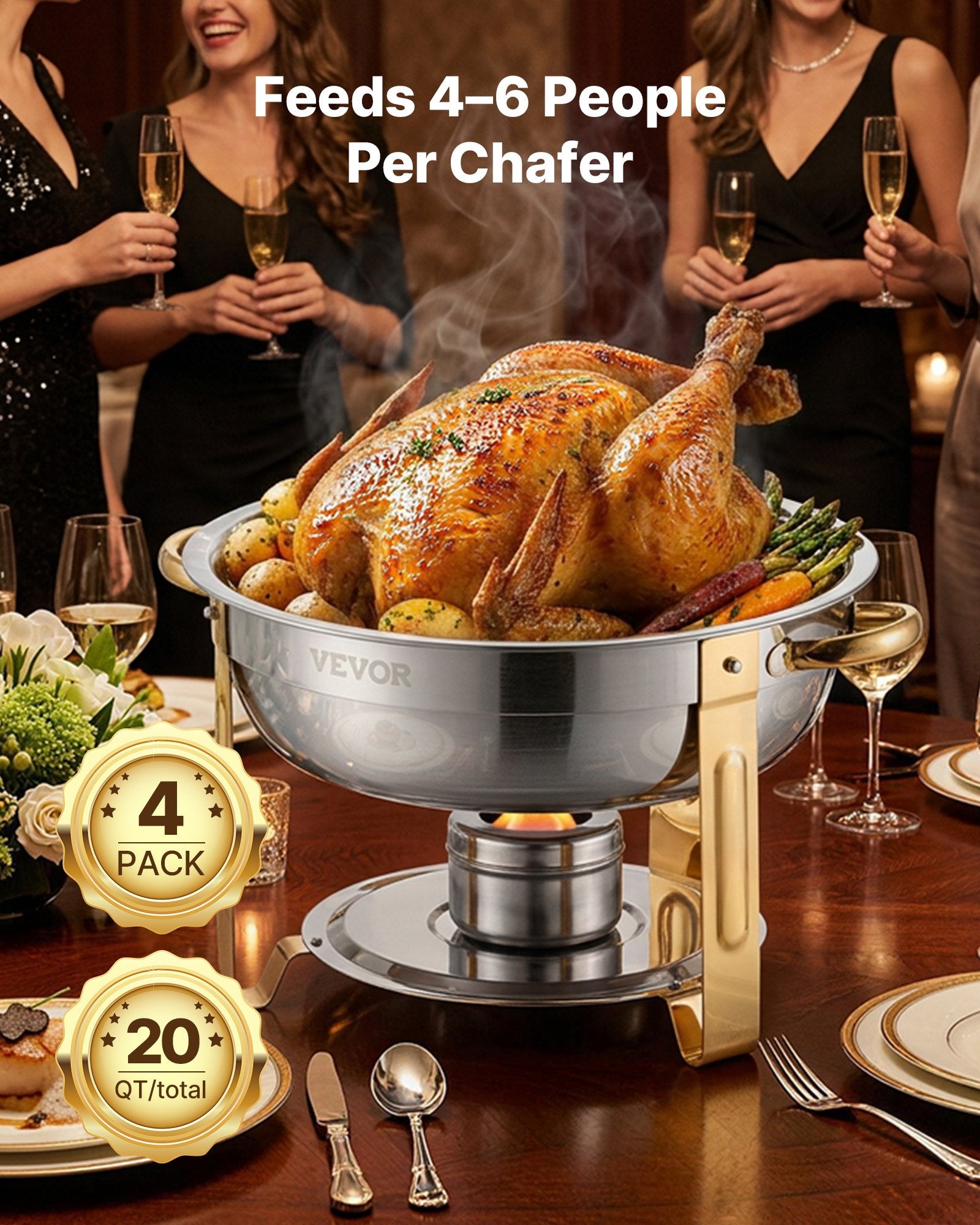 Maisto šildytuvas (Chafing Dish) VEVOR HZ-831B, 4 vnt. rinkinys, 4,7 l talpa