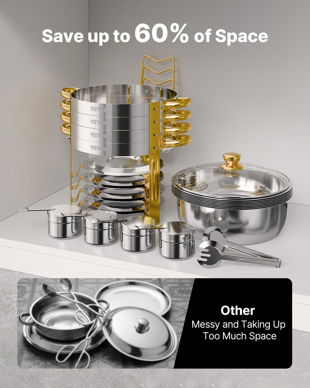 Maisto šildytuvas (Chafing Dish) VEVOR HZ-831B, 4 vnt. rinkinys, 4,7 l talpa
