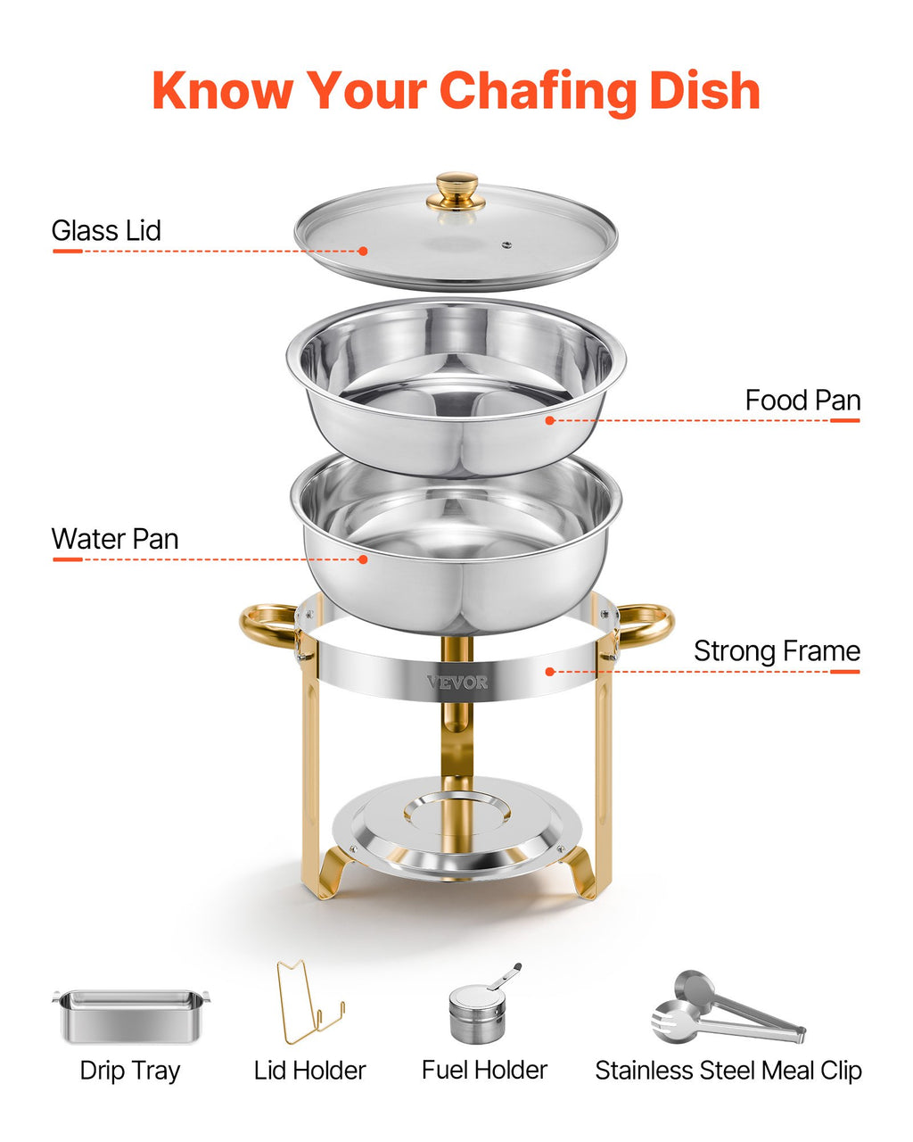 Maisto šildytuvas (Chafing Dish) VEVOR HZ-831B, 4 vnt. rinkinys, 4,7 l talpa