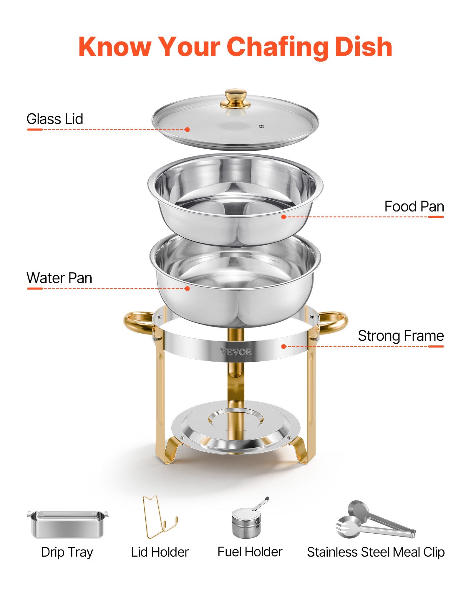Maisto šildytuvas (Chafing Dish) VEVOR HZ-831B, 4 vnt. rinkinys, 4,7 l talpa