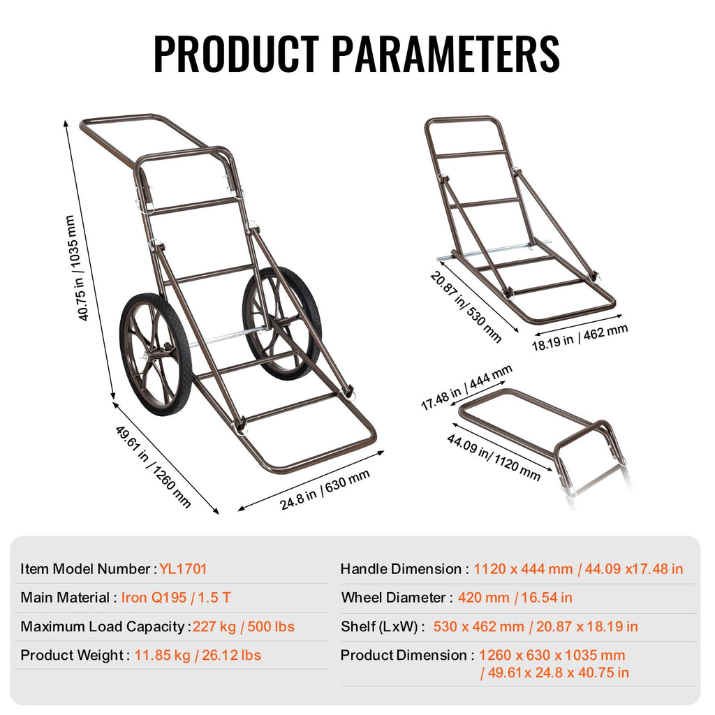 Vežimėlis laimikiui VEVOR YL1701, 227 kg keliamoji galia