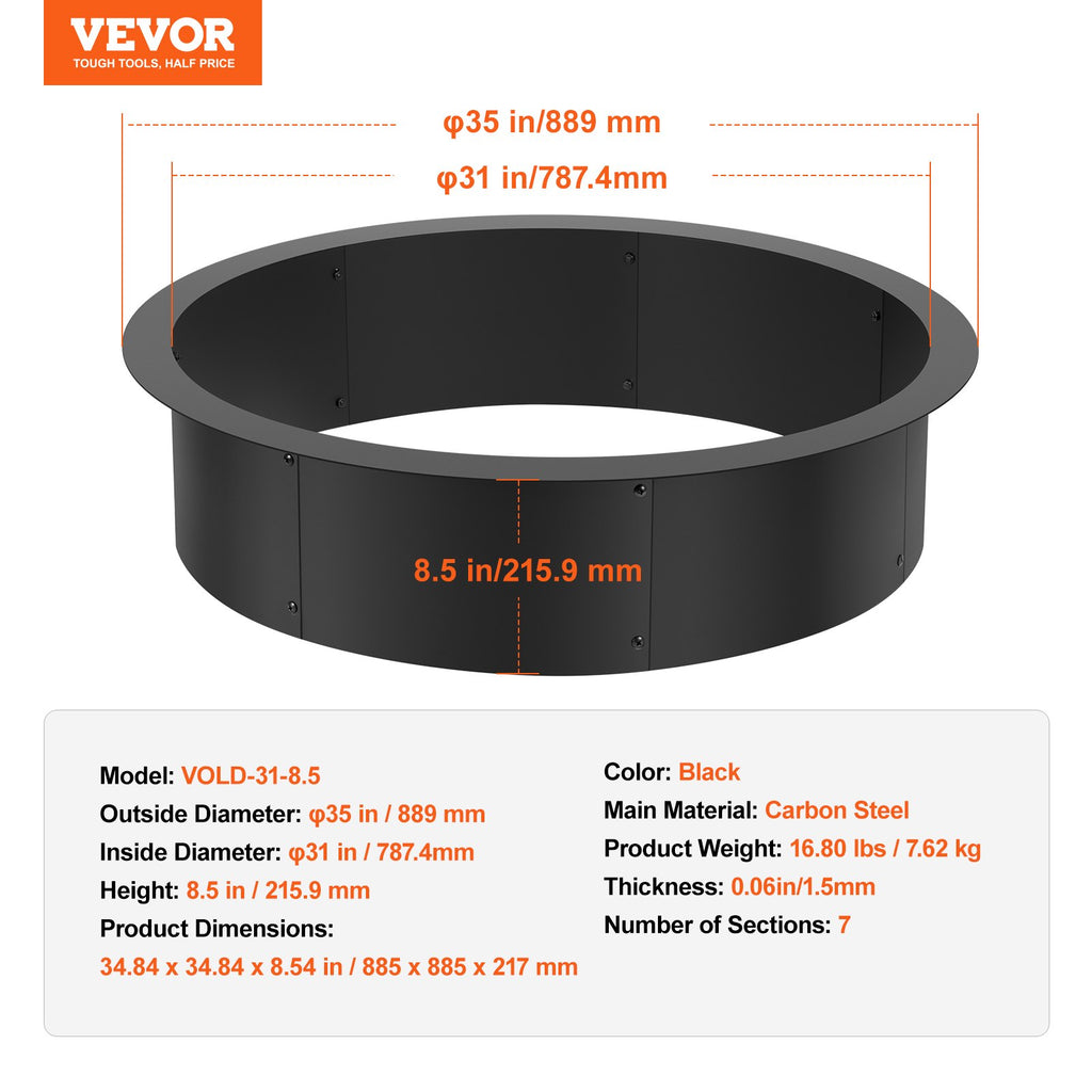Laužavietės žiedas VEVOR VOLD-31-8.5, 89 cm išorinis skersmuo