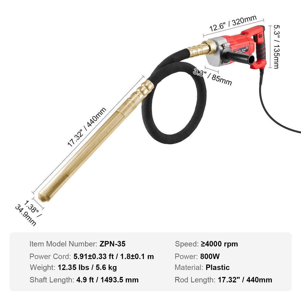 Rankinis betono vibratorius VEVOR ZPN-35, 800 W
