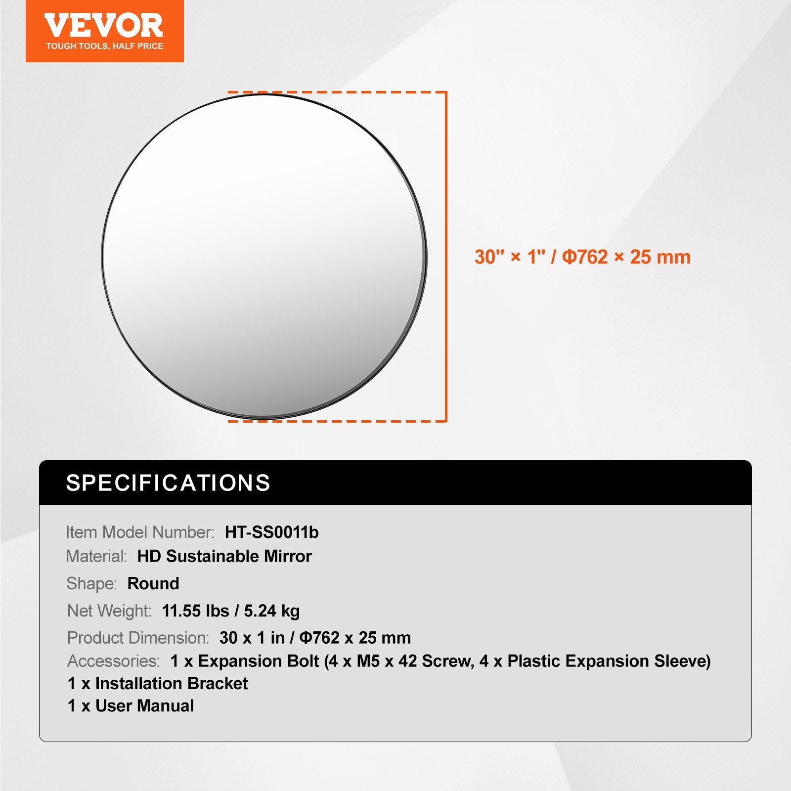 Sieninis veidrodis VEVOR HT-SS0011b, 76 cm skersmens