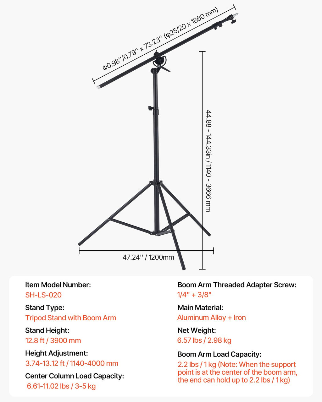 Apšvietimo stovas su gerve VEVOR SH-LS-020, 390 cm aukščio