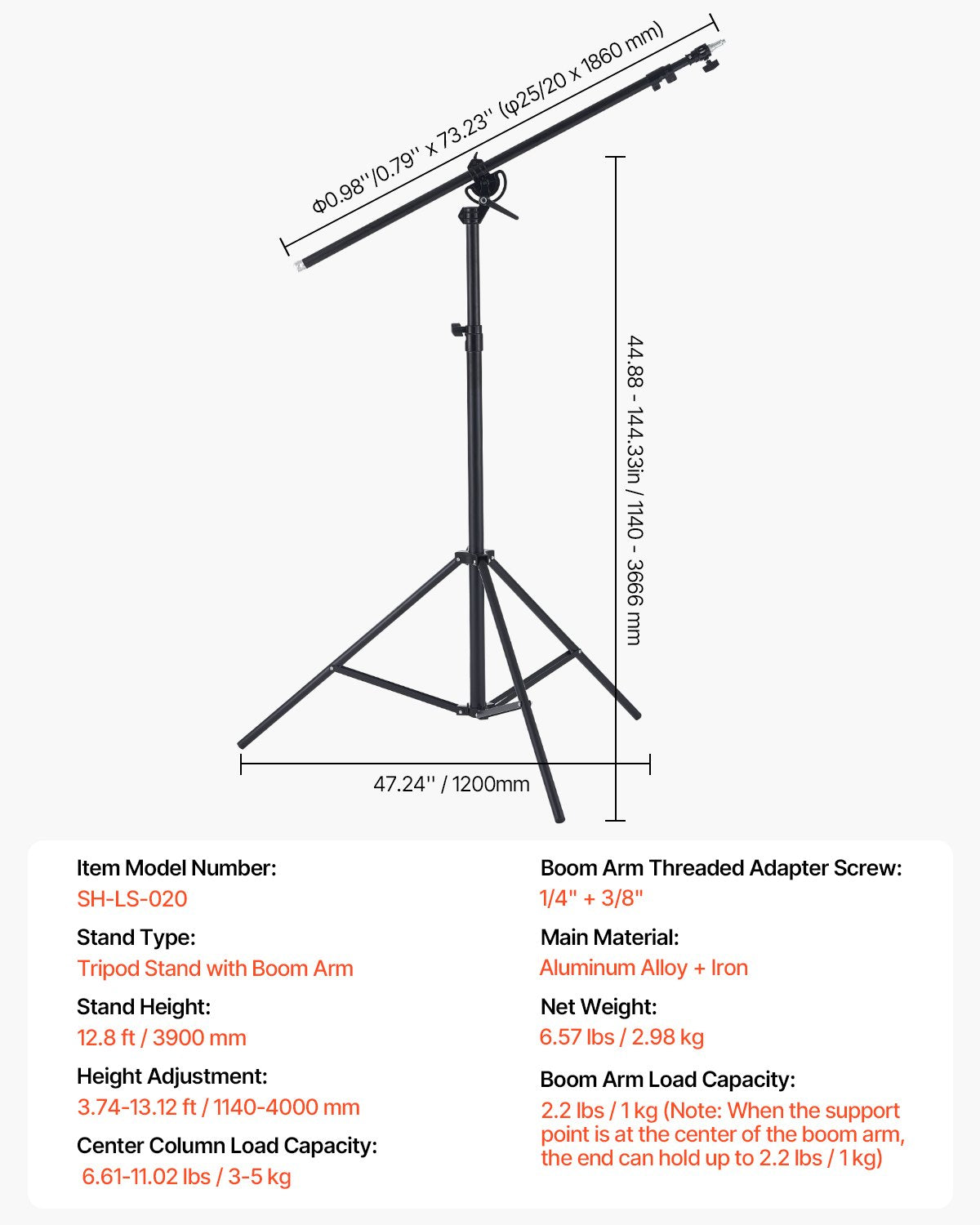 Apšvietimo stovas su gerve VEVOR SH-LS-020, 390 cm aukščio