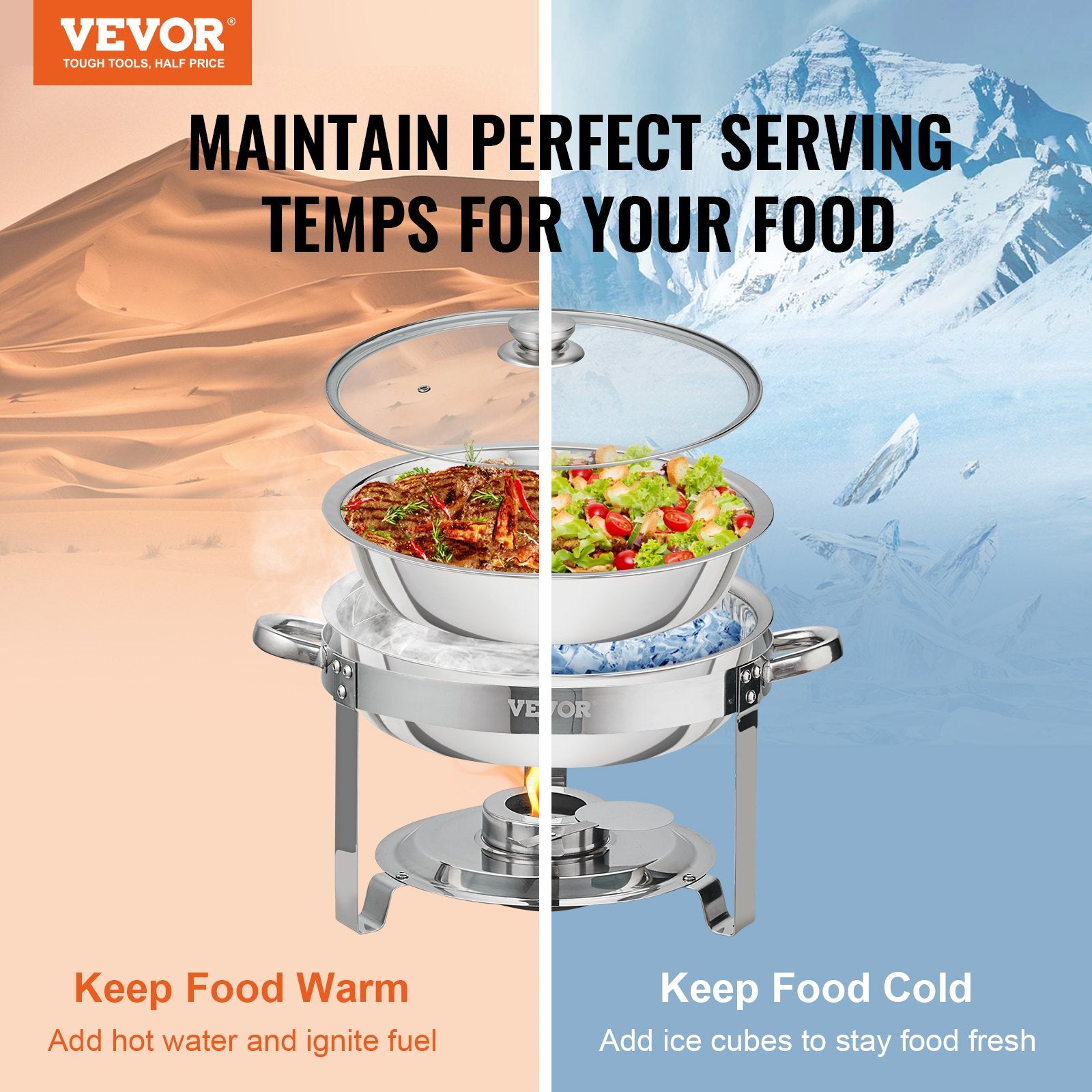 Maisto šildytuvas (Chafing Dish) VEVOR DT-C1036, 2 vnt., 3,8 l talpa