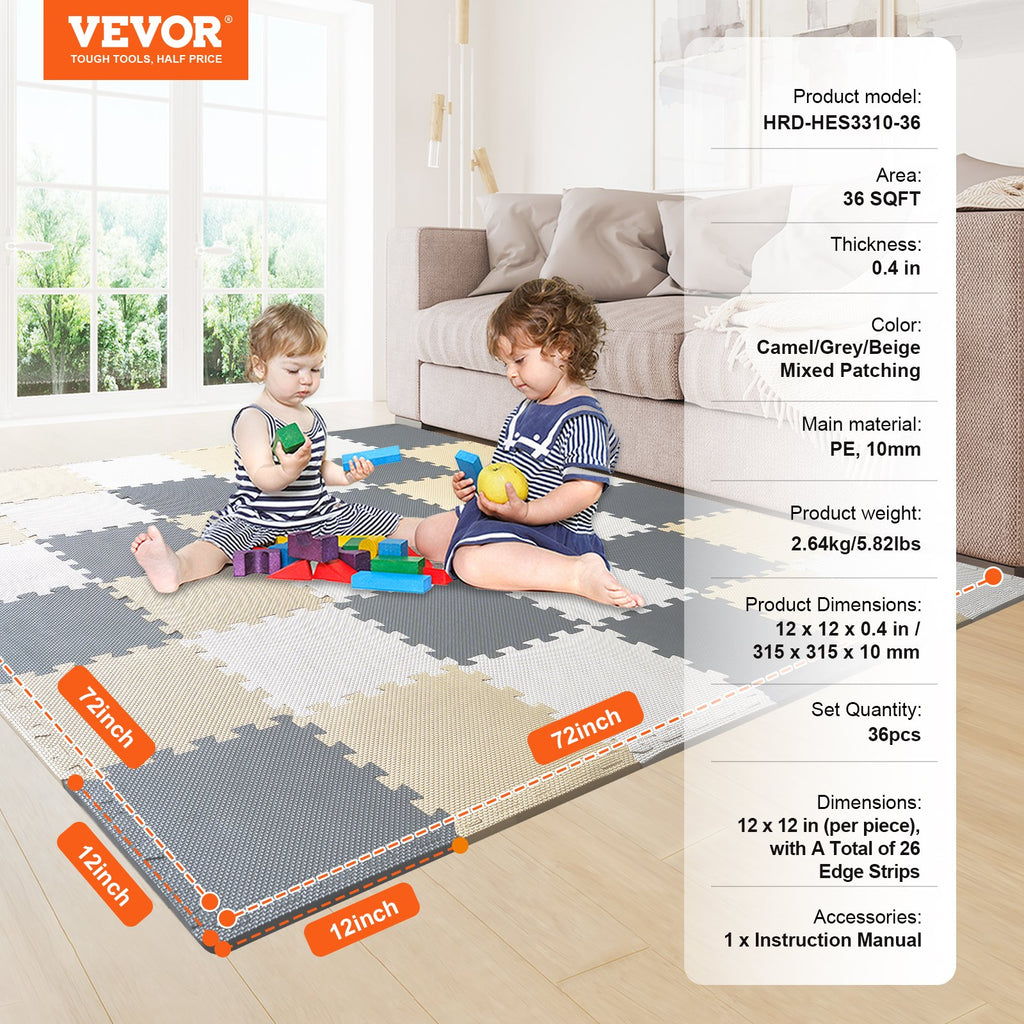 Žaidimų kilimėlis-dėlionė VEVOR HRD-HES3310-36, 36 dalys