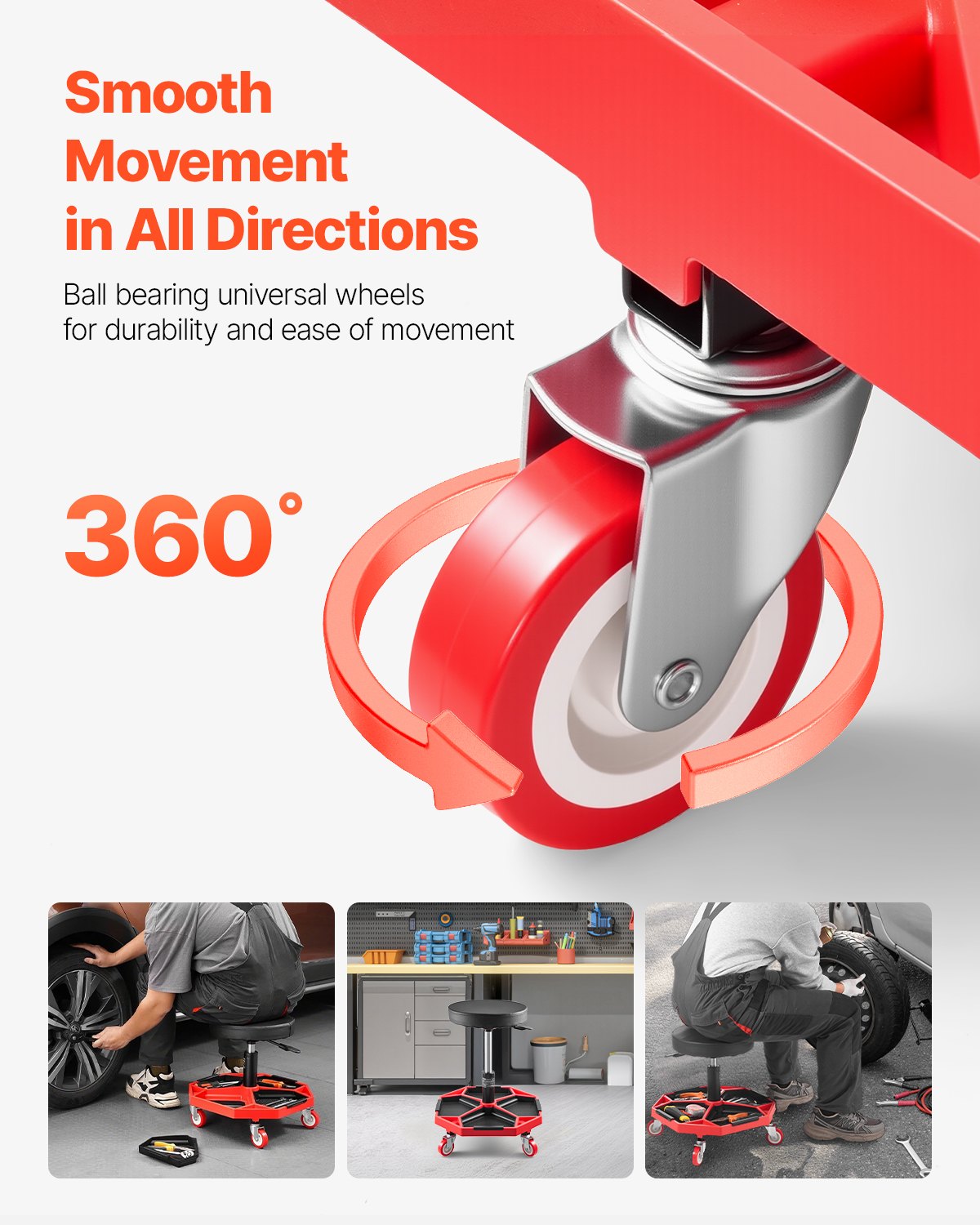 Ratukinė mechaniko kėdė VEVOR XF8308, 136 kg keliamoji galia