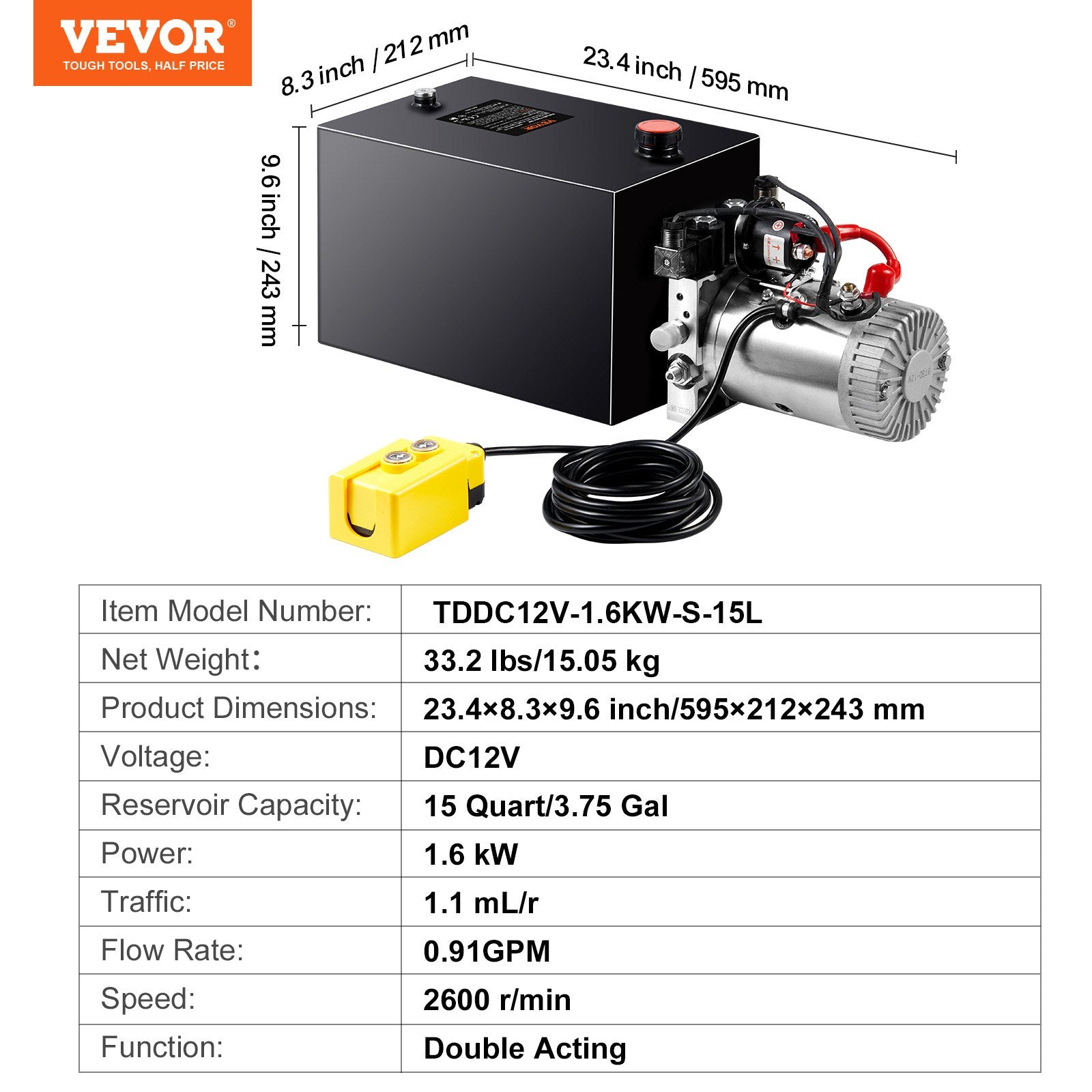Hidraulinis siurblys VEVOR TDDC12V-1.6KW-S-15L, 12V