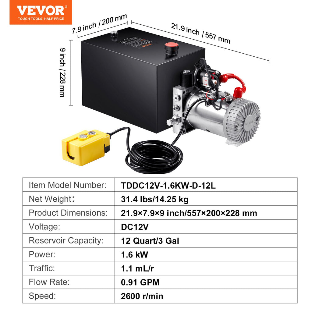 Hidraulinis siurblys VEVOR TDDC12V-1.6KW-D-12L, 12 l talpos