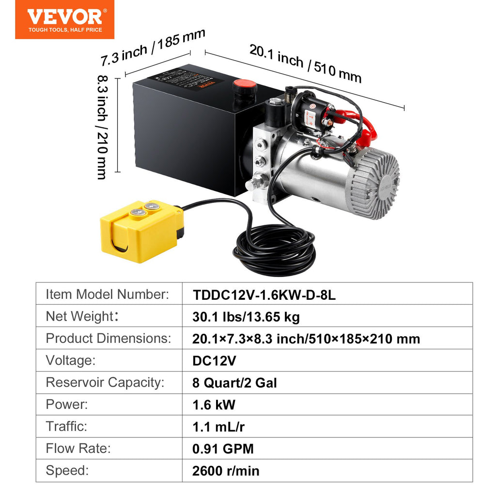 Hidraulinis siurblys VEVOR TDDC12V-1.6KW-D-8L, 12V 1.6kW