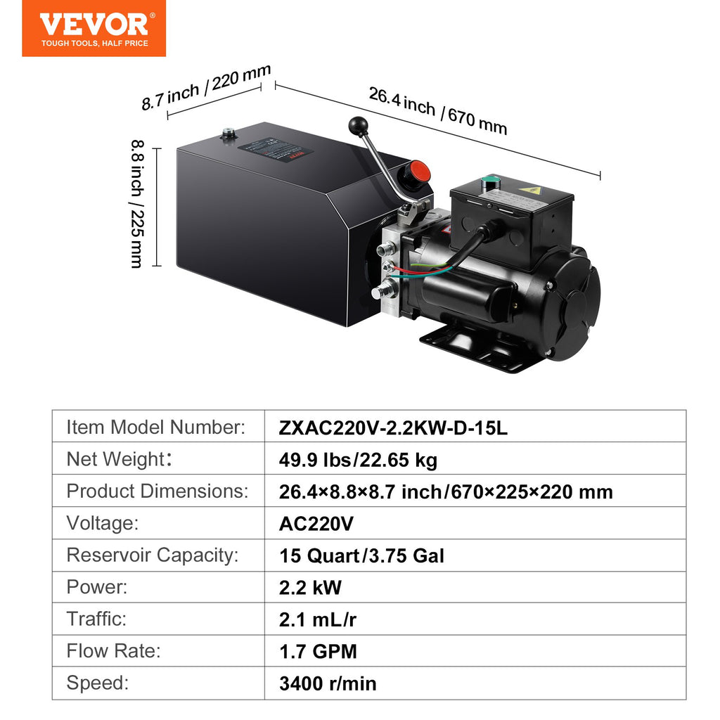 Hidraulinis siurblys VEVOR ZXAC220V-2.2KW-D-15L, 2.2 kW