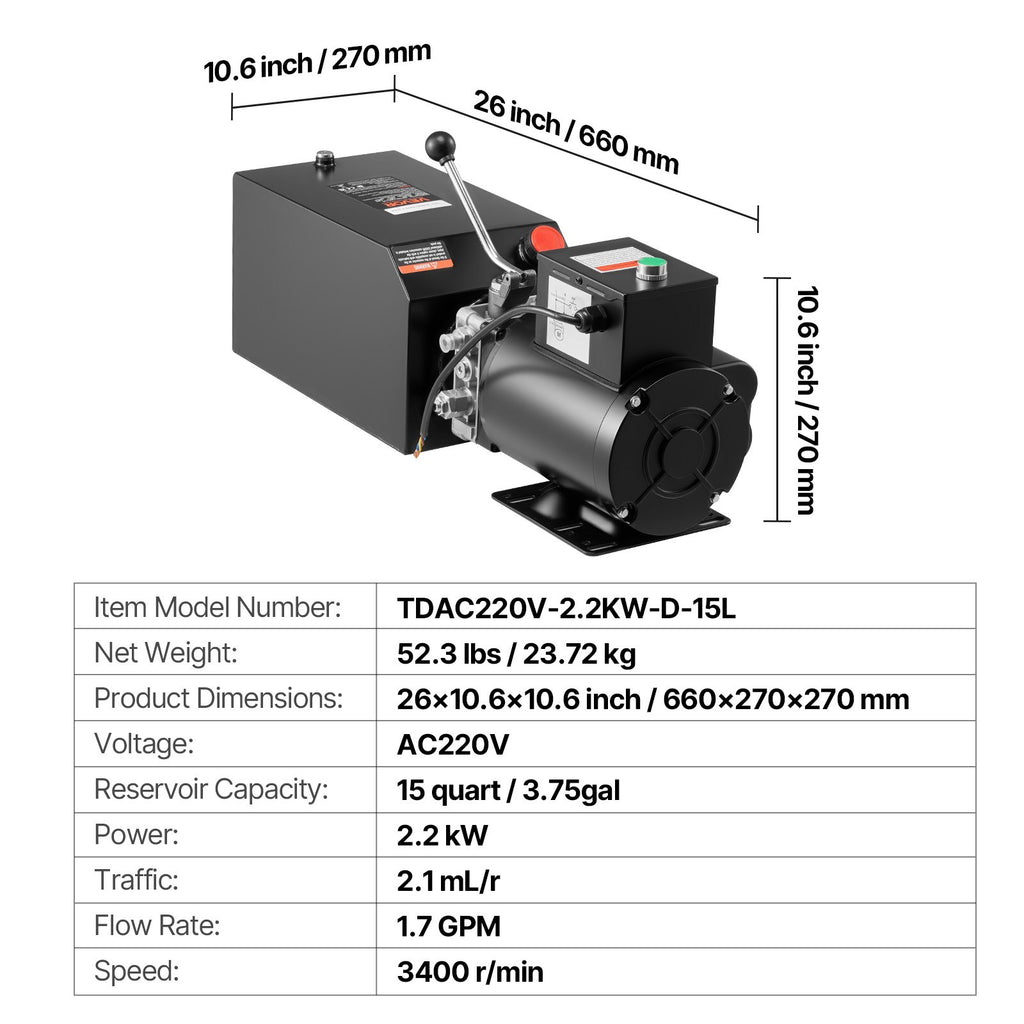 Hidraulinė stotelė VEVOR TDAC220V-2.2KW-D-15L, 2.2 kW