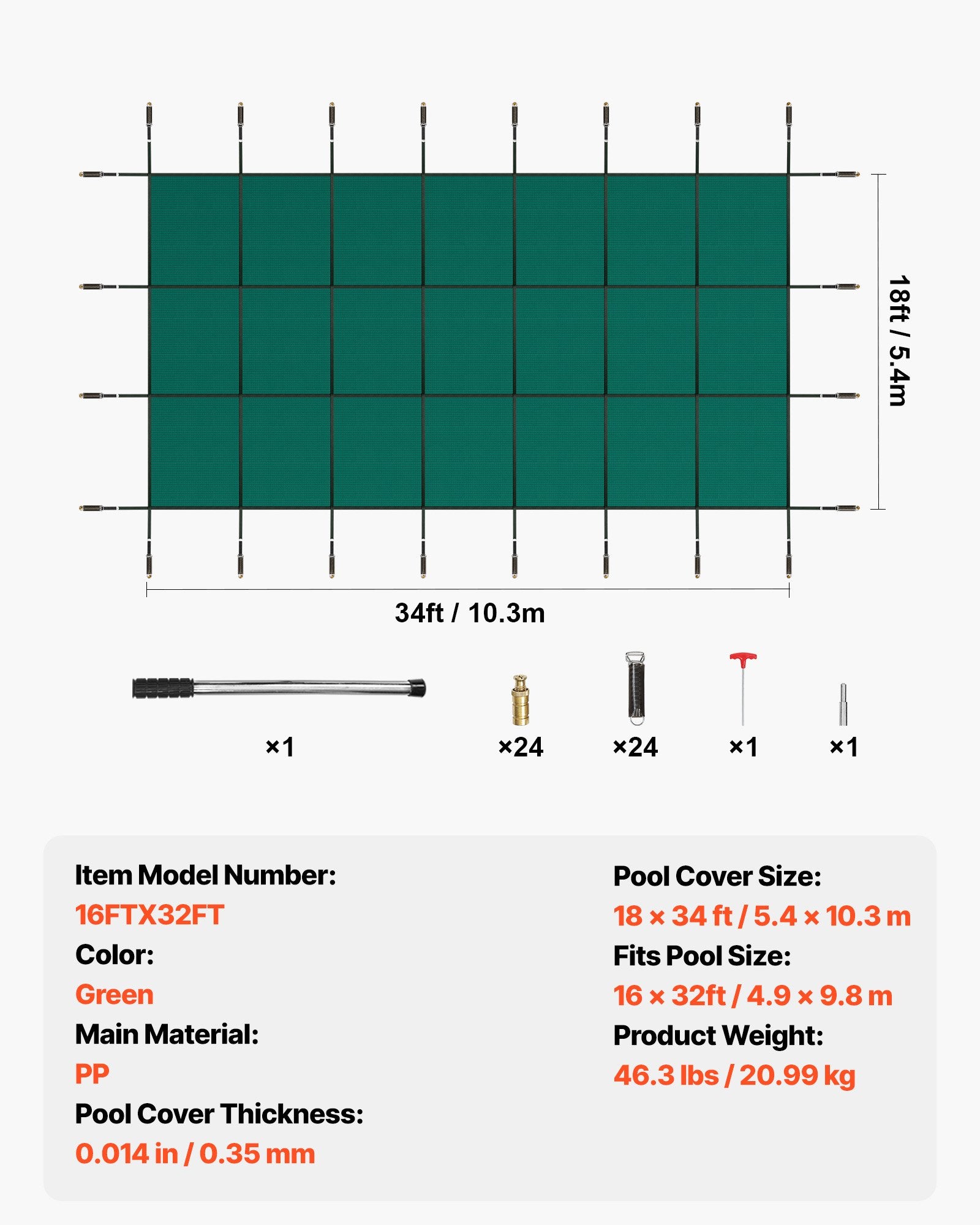 Baseino uždangalas VEVOR 16FTX32FT, 4,9 x 9,8 m