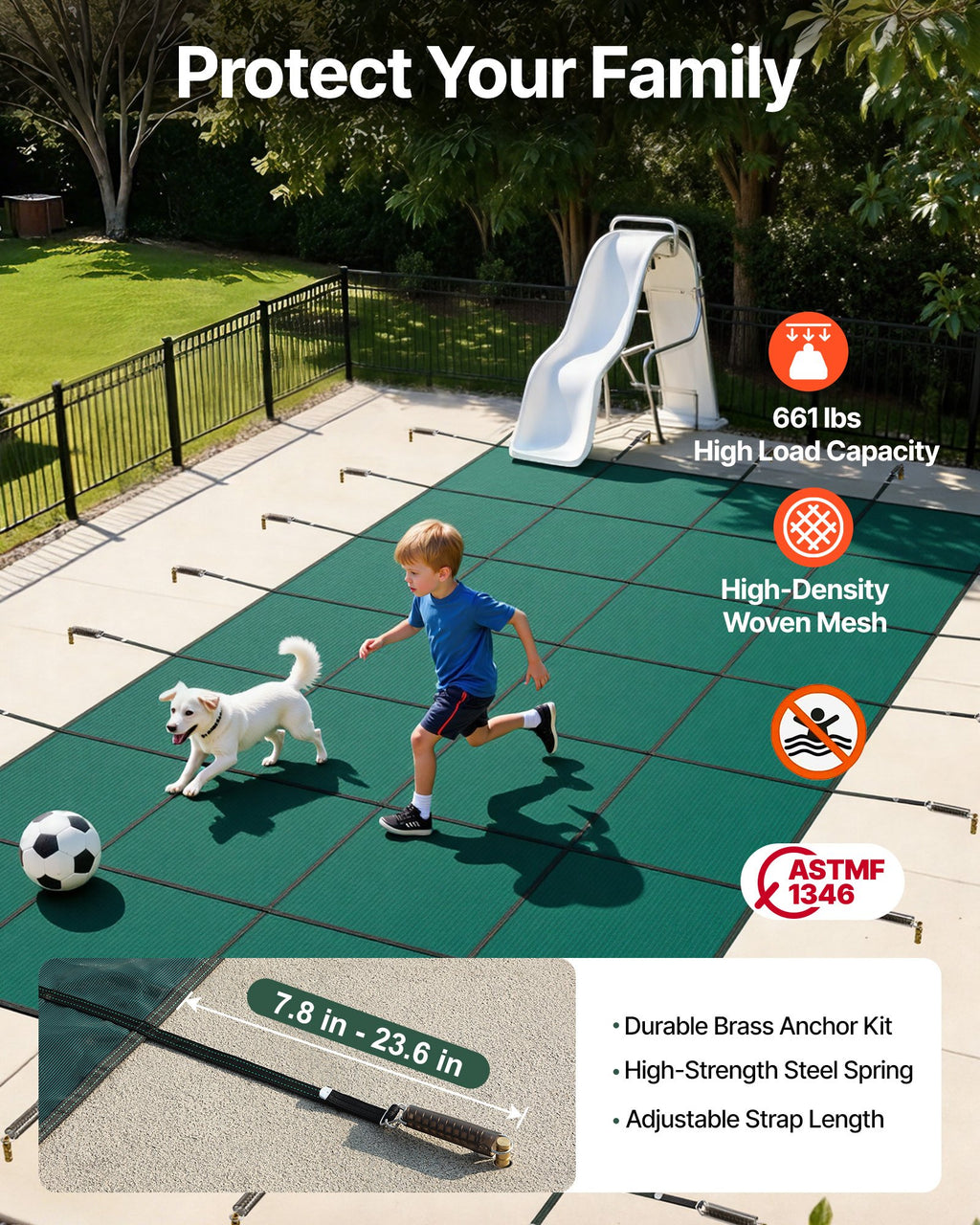 Apsauginis baseino uždangalas VEVOR 18FTX36FT, 5,49 x 10,97 m baseinams