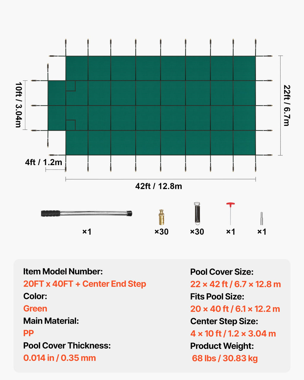 Baseino apsauginis uždangalas VEVOR CT2242, 6,1 x 12,2 m baseinui