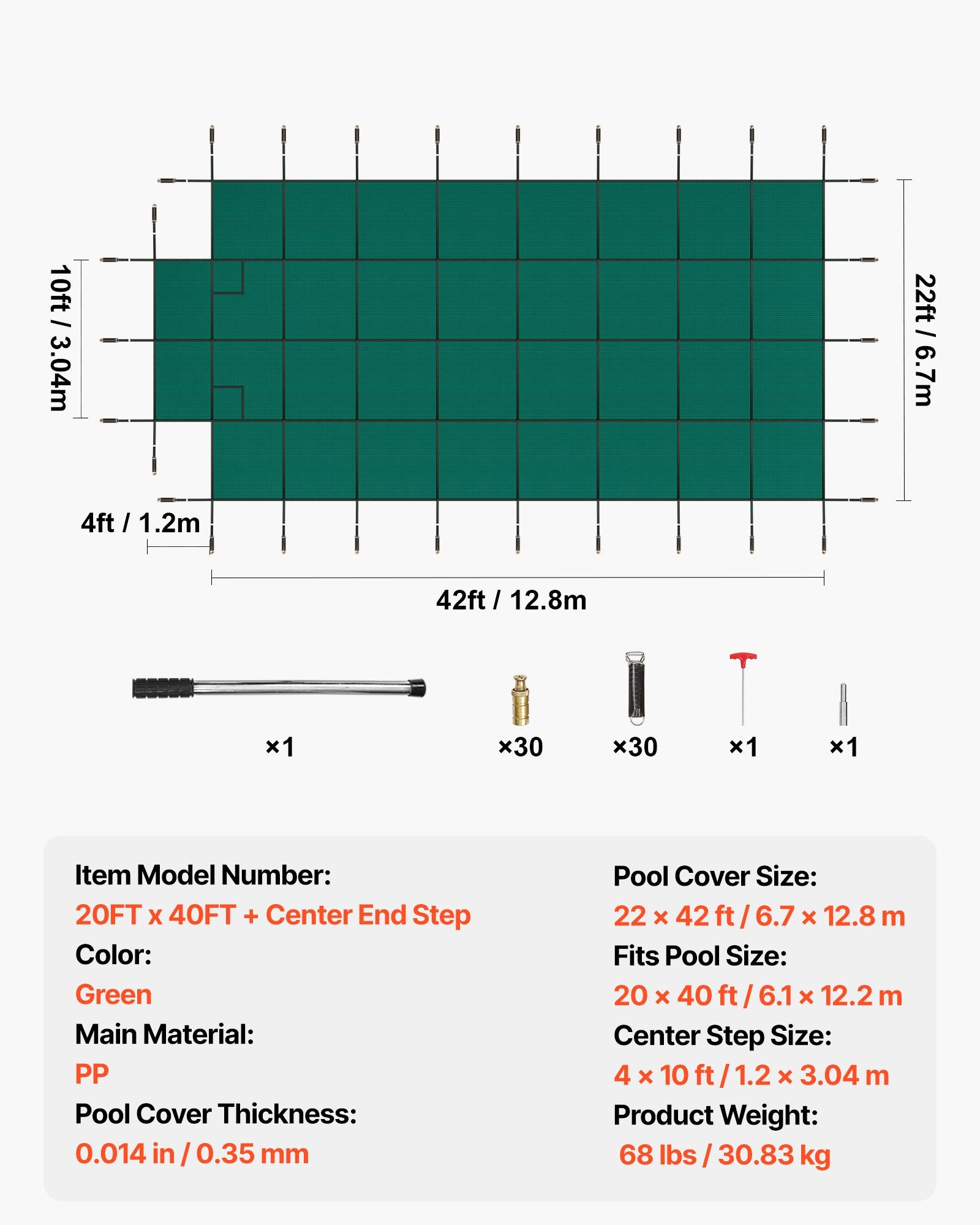 Baseino apsauginis uždangalas VEVOR CT2242, 6,1 x 12,2 m baseinui