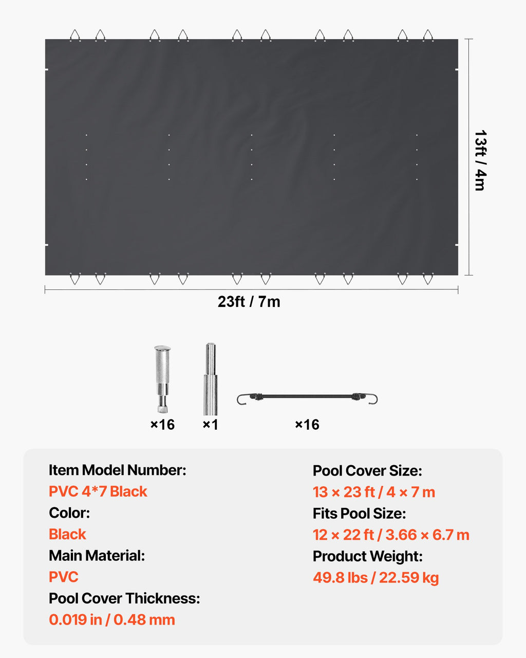 Baseino apsauginis uždangalas VEVOR PVC 4*7 Black, 4x7 m