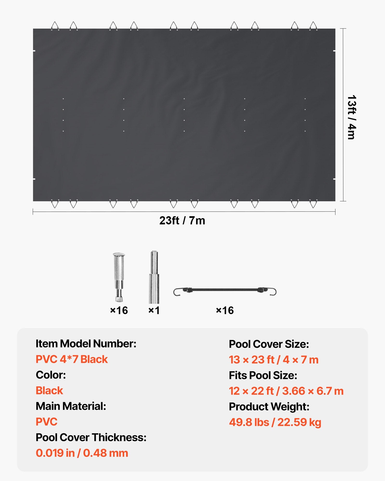 Baseino apsauginis uždangalas VEVOR PVC 4*7 Black, 4x7 m