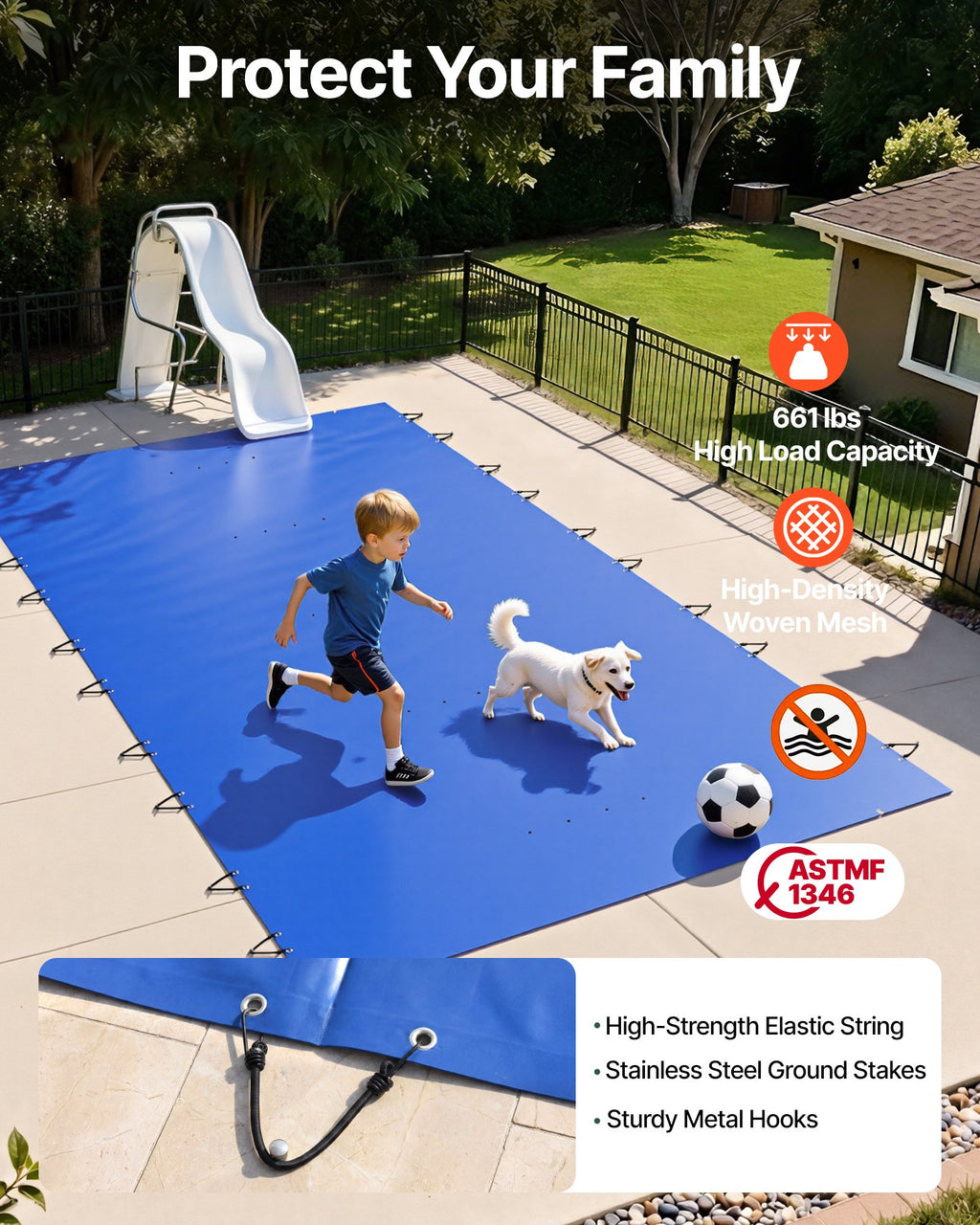 Baseino apsauginis uždangalas VEVOR PVC 4*8 Blue, 4 x 8 m