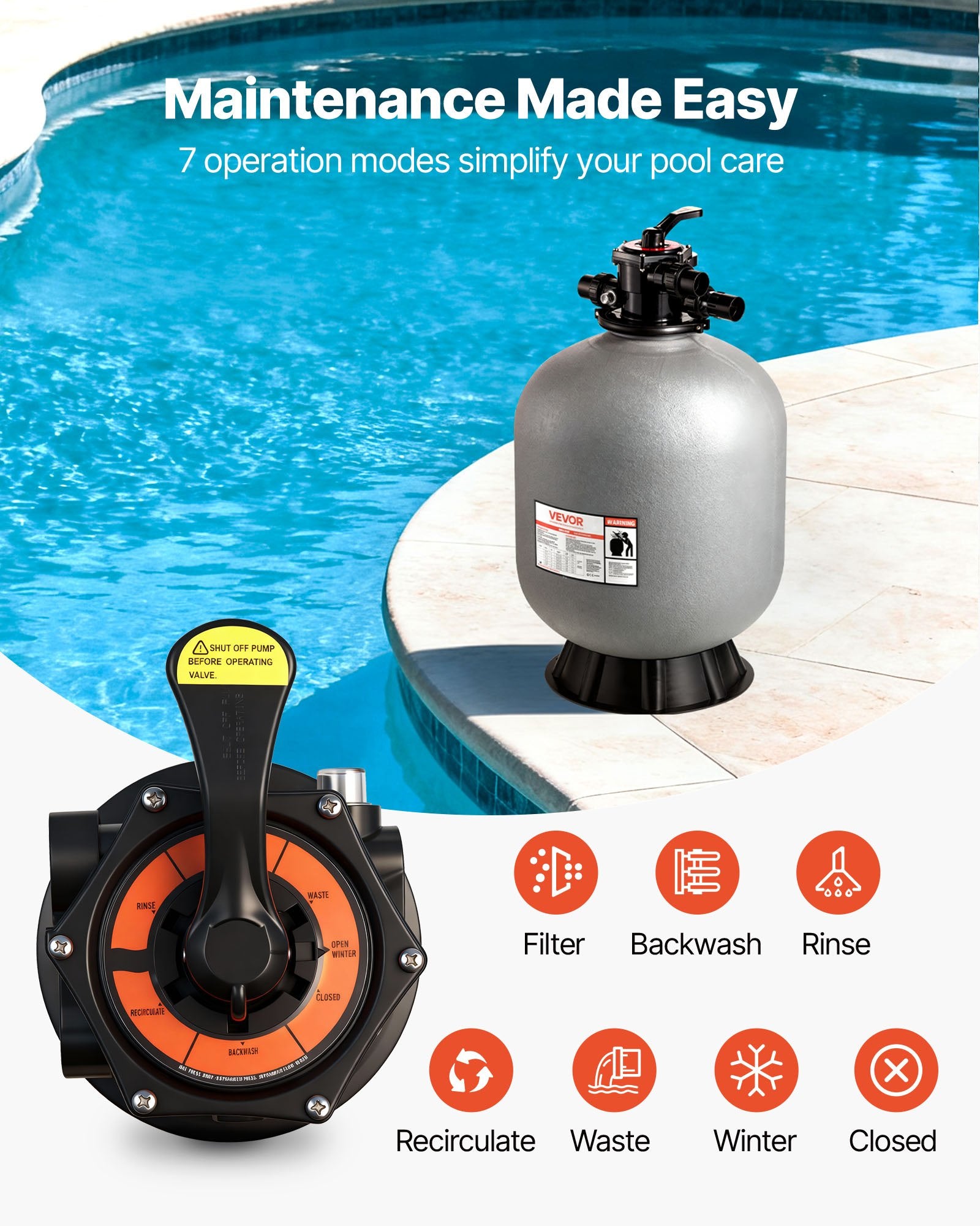 Smėlio filtras baseinui VEVOR 25053BX, 246,1 l/min
