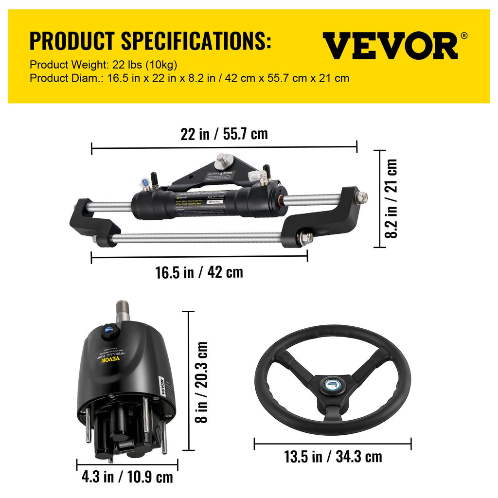 Hidraulinė valties vairavimo sistema VEVOR 300HP, iki 300 AG varikliams