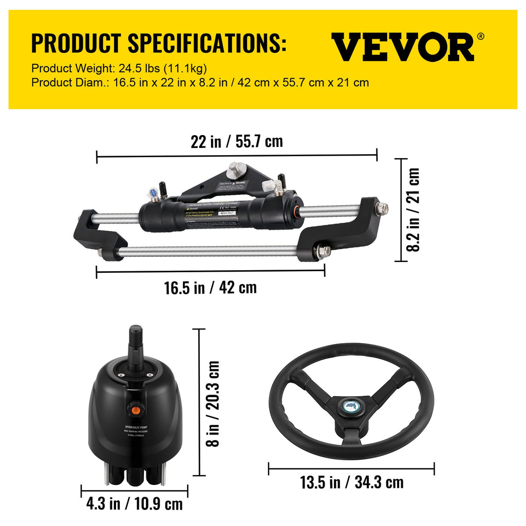Hidraulinė valties vairavimo sistema VEVOR 300HP, iki 300 AG varikliams