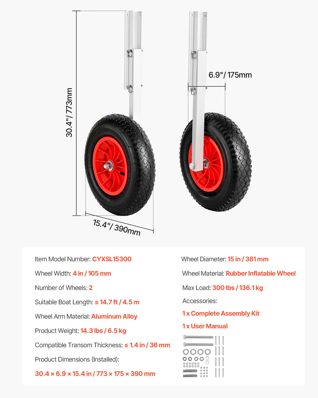 Valties nuleidimo ratai VEVOR CYXSL15300, 136,1 kg keliamoji galia