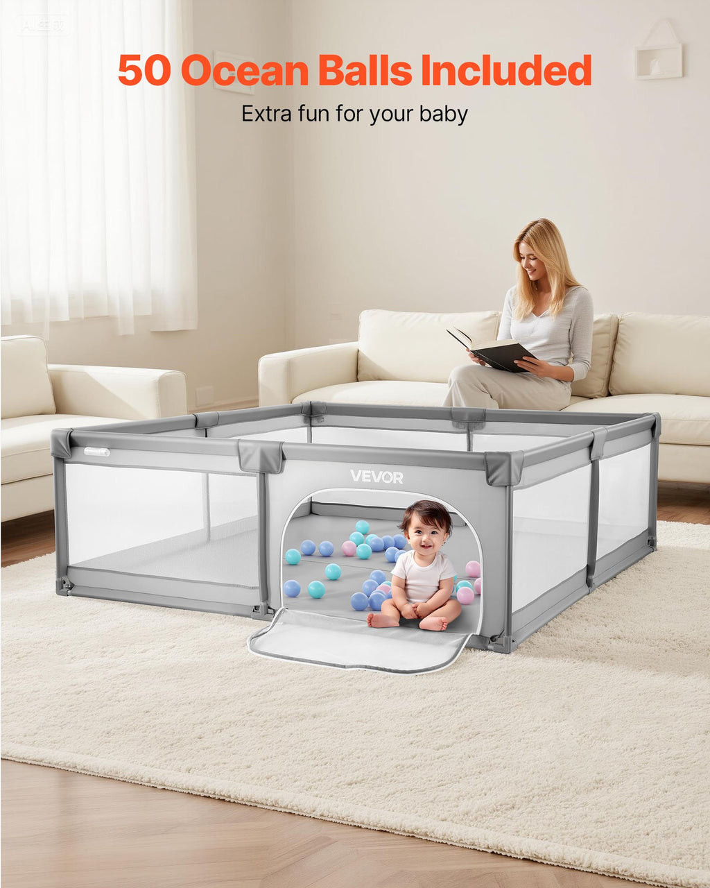 Vaikiškas maniežas VEVOR P1001-1, 2000 x 1490 mm